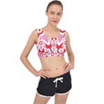 A Red And White Pattern With A Flower On It V-Back Sports Bra