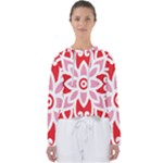 A Red And White Pattern With A Flower On It Women s Slouchy Sweat