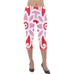 A Red And White Pattern With A Flower On It Lightweight Velour Capri Leggings 