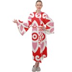 A Red And White Pattern With A Flower On It Maxi Velvet Kimono