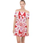 A Red And White Pattern With A Flower On It Off Shoulder Chiffon Dress