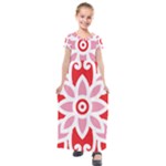 A Red And White Pattern With A Flower On It Kids  Short Sleeve Maxi Dress