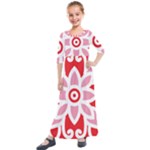 A Red And White Pattern With A Flower On It Kids  Quarter Sleeve Maxi Dress