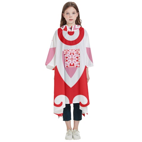 A Red And White Pattern With A Flower On It Kids  Hooded Rain Ponchos from ArtsNow.com