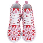 A Red And White Pattern With A Flower On It Women s Lightweight High Top Sneakers