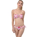 A Red And White Pattern With A Flower On It Twist Bandeau Bikini Set