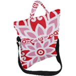 A Red And White Pattern With A Flower On It Fold Over Handle Tote Bag