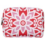 A Red And White Pattern With A Flower On It Make Up Pouch (Medium)