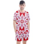 A Red And White Pattern With A Flower On It Men s Mesh T-Shirt and Shorts Set