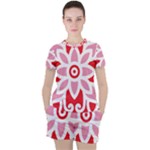 A Red And White Pattern With A Flower On It Women s T-Shirt and Shorts Set