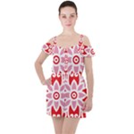 A Red And White Pattern With A Flower On It Ruffle Cut Out Chiffon Playsuit