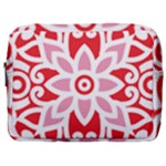 A Red And White Pattern With A Flower On It Make Up Pouch (Large)