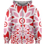 A Red And White Pattern With A Flower On It Kids  Zipper Hoodie Without Drawstring