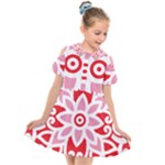 A Red And White Pattern With A Flower On It Kids  Short Sleeve Shirt Dress