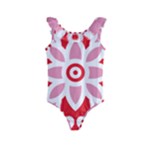 A Red And White Pattern With A Flower On It Kids  Frill Swimsuit