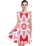 A Red And White Pattern With A Flower On It Tie Up Tunic Dress