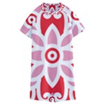 A Red And White Pattern With A Flower On It Kids  Boyleg Half Suit Swimwear