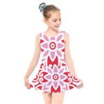 A Red And White Pattern With A Flower On It Kids  Skater Dress Swimsuit