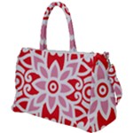 A Red And White Pattern With A Flower On It Duffel Travel Bag