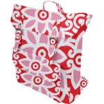 A Red And White Pattern With A Flower On It Buckle Up Backpack