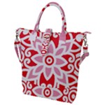 A Red And White Pattern With A Flower On It Buckle Top Tote Bag