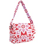 A Red And White Pattern With A Flower On It Courier Bag