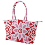 A Red And White Pattern With A Flower On It Canvas Shoulder Bag