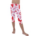 A Red And White Pattern With A Flower On It Kids  Lightweight Velour Capri Leggings 