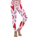 A Red And White Pattern With A Flower On It Kids  Lightweight Velour Classic Yoga Leggings