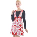 A Red And White Pattern With A Flower On It Plunge Pinafore Velour Dress