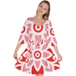 A Red And White Pattern With A Flower On It Velour Kimono Dress