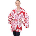 A Red And White Pattern With A Flower On It Long Sleeve Velvet Kimono 