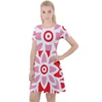 A Red And White Pattern With A Flower On It Cap Sleeve Velour Dress 