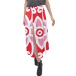 A Red And White Pattern With A Flower On It Velour Split Maxi Skirt