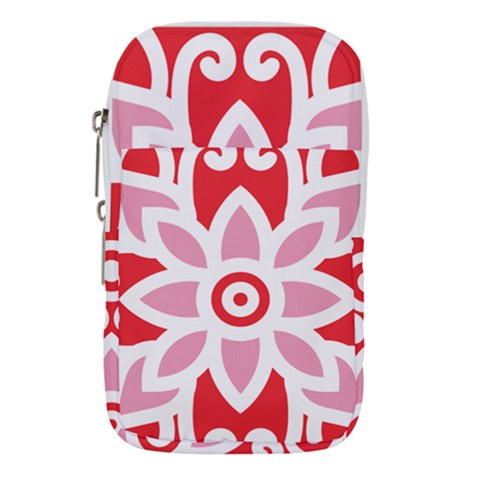 A Red And White Pattern With A Flower On It Waist Pouch (Small) from ArtsNow.com