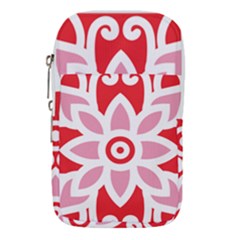 A Red And White Pattern With A Flower On It Waist Pouch (Small) from ArtsNow.com