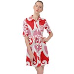 A Red And White Pattern With A Flower On It Belted Shirt Dress