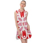 A Red And White Pattern With A Flower On It Sleeveless Shirt Dress