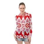 A Red And White Pattern With A Flower On It Long Sleeve Chiffon Shirt