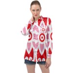 A Red And White Pattern With A Flower On It Long Sleeve Satin Shirt