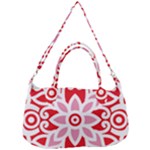 A Red And White Pattern With A Flower On It Removable Strap Handbag