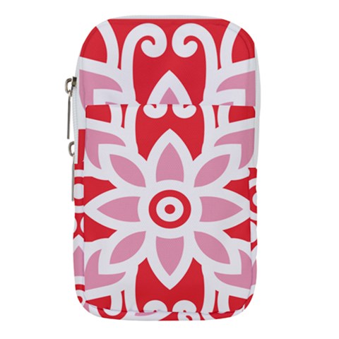 A Red And White Pattern With A Flower On It Waist Pouch (Large) from ArtsNow.com