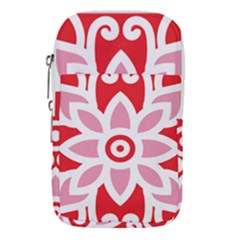 A Red And White Pattern With A Flower On It Waist Pouch (Large) from ArtsNow.com