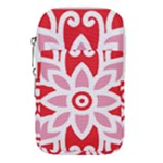 A Red And White Pattern With A Flower On It Waist Pouch (Large)