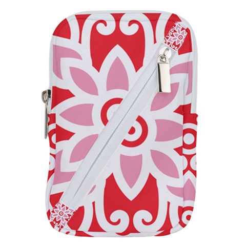 A Red And White Pattern With A Flower On It Belt Pouch Bag (Large) from ArtsNow.com