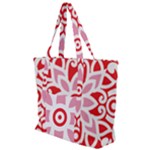 A Red And White Pattern With A Flower On It Zip Up Canvas Bag