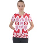 A Red And White Pattern With A Flower On It Short Sleeve Zip Up Jacket