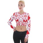 A Red And White Pattern With A Flower On It Long Sleeve Cropped Velvet Jacket