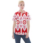 A Red And White Pattern With A Flower On It Women s Short Sleeve Pocket Shirt