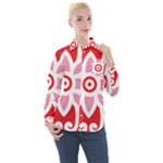 A Red And White Pattern With A Flower On It Women s Long Sleeve Pocket Shirt